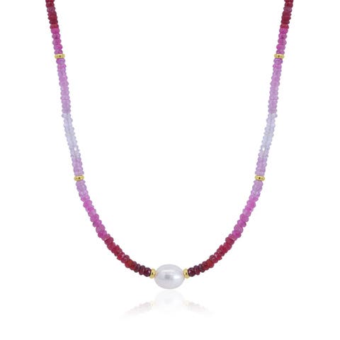Ruby Ombre Bead Pearl Necklace