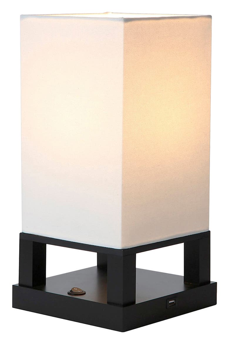 Maxwell Table 14" Modern LED Japandi-Inspired Bedside Table Lamp with USB Charging Port, Bulb Included, Main, color, BLACK