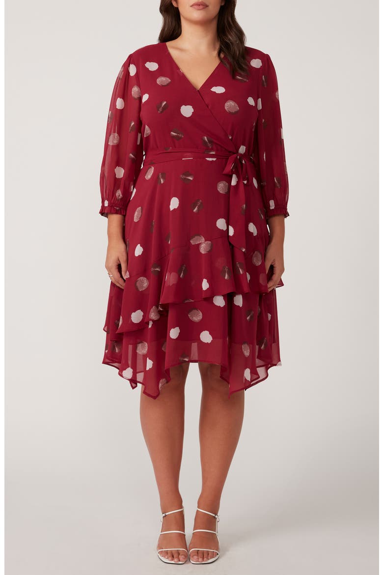 Begin Again Long Sleeve Faux Wrap Dress, Main, color, CARNELIAN/ ROSE