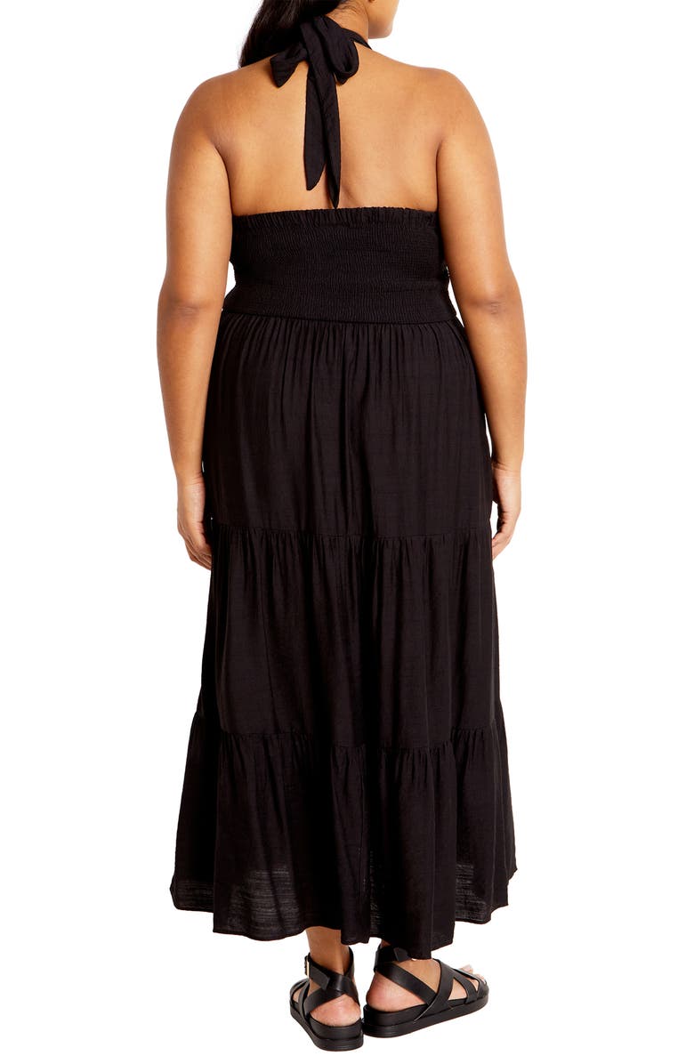 City Chic Dallas Tiered Halter Midi Dress, Alternate, color, Black
