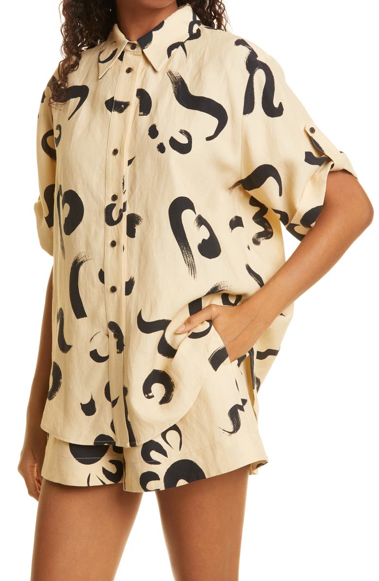 ALEMAIS Brushstroke Pattern Silk Blend Shirt, Alternate, color, 