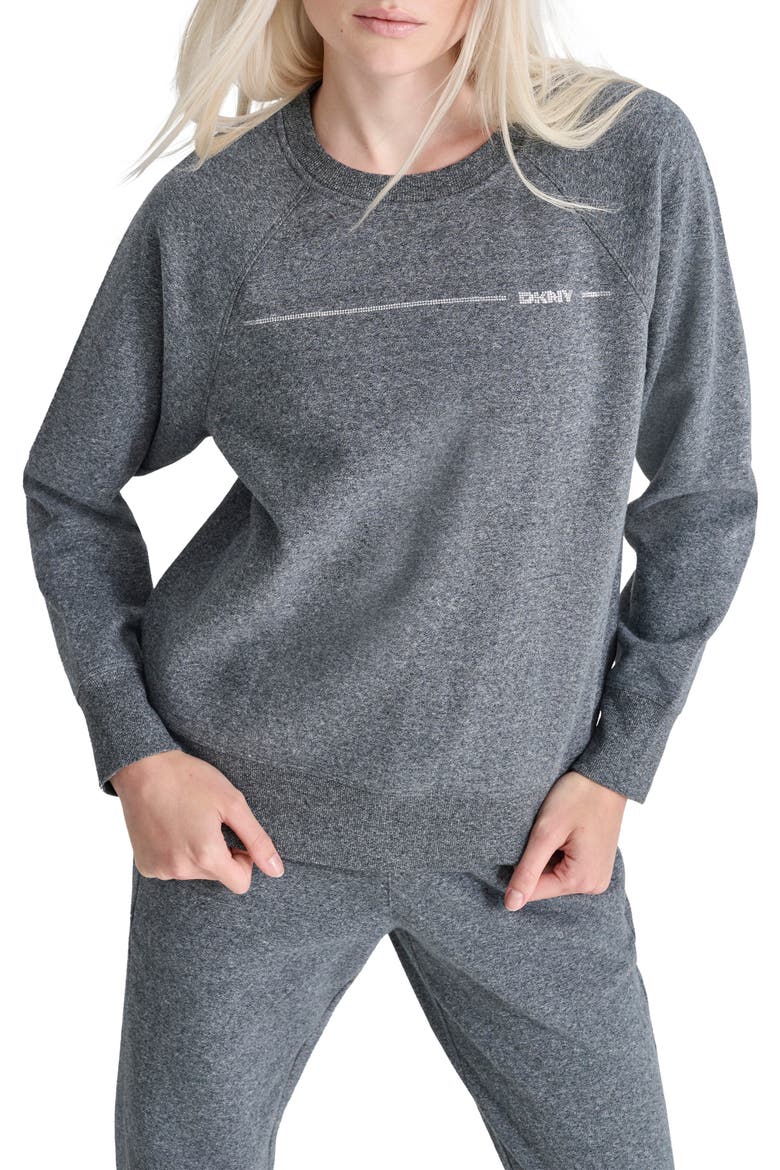 Rhinestone Logo Stripe Fleece Sweatshirt, Main, color, BLACK HEATHER