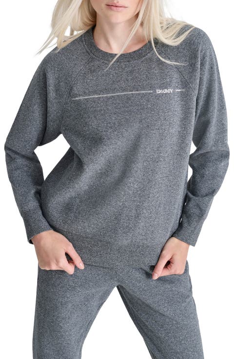 Rhinestone Logo Stripe Fleece Sweatshirt