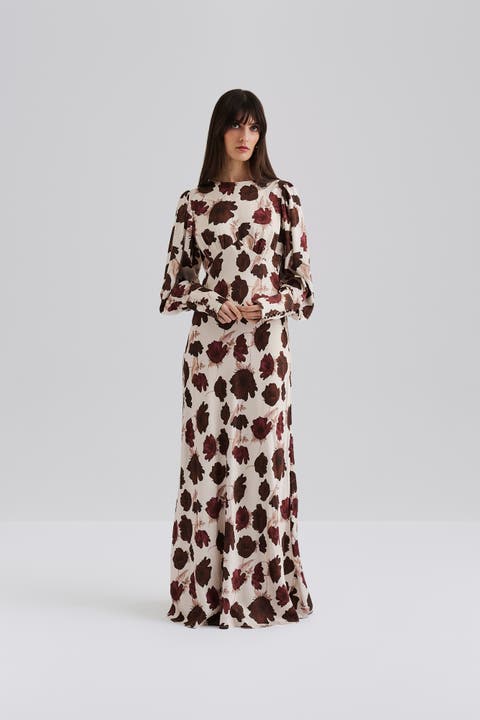 Alize Long Sleeved Satin Maxi Dress