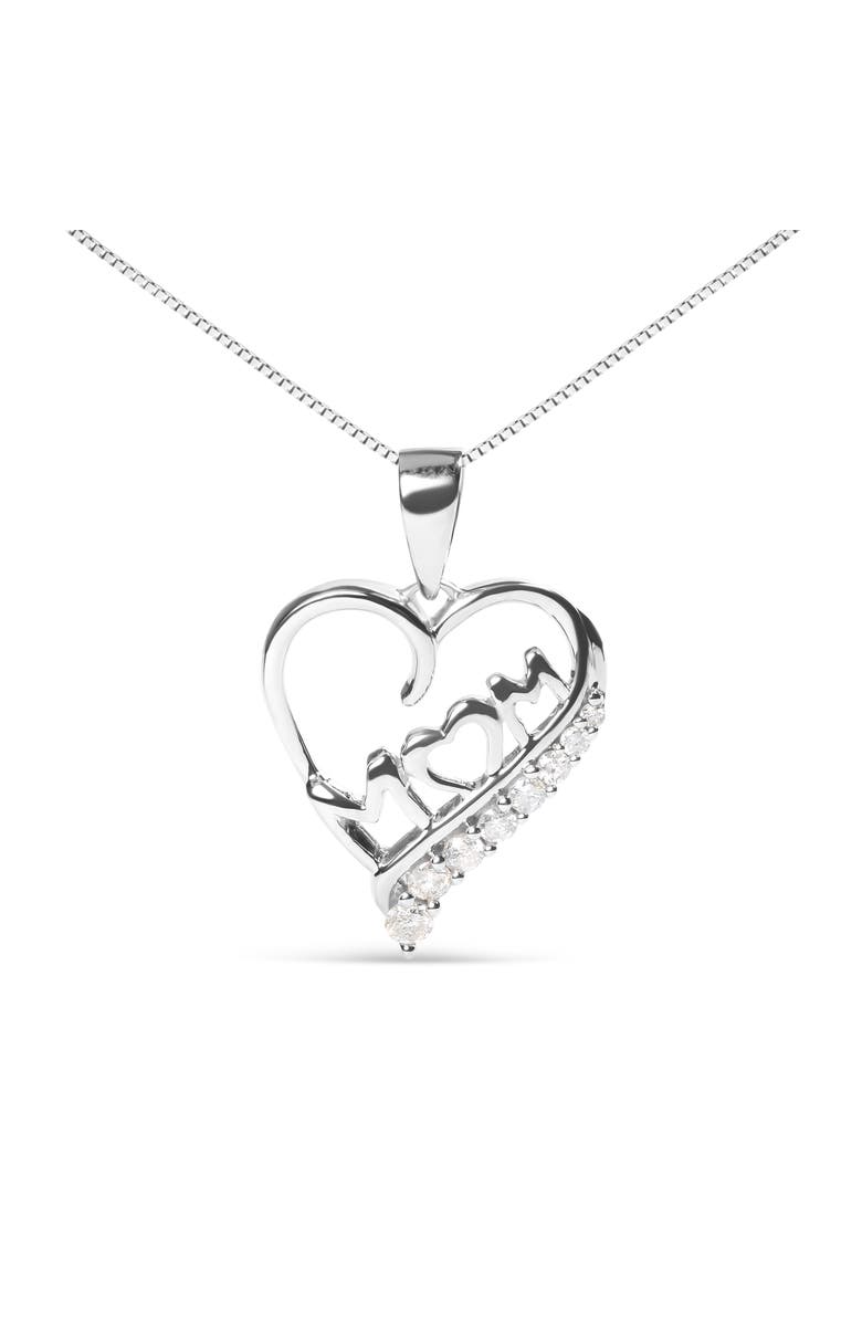 Haus of Brilliance Silver 1/4 Cttw Diamond "Mom" and Open Heart 18" Pendant Necklace, Main, color, White