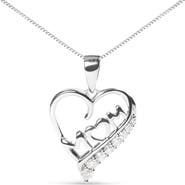 Haus of Brilliance Silver 1/4 Cttw Diamond "Mom" and Open Heart 18" Pendant Necklace