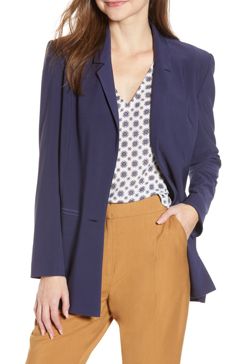 Longline Knit Blazer, Main, color, NAVY PEACOAT