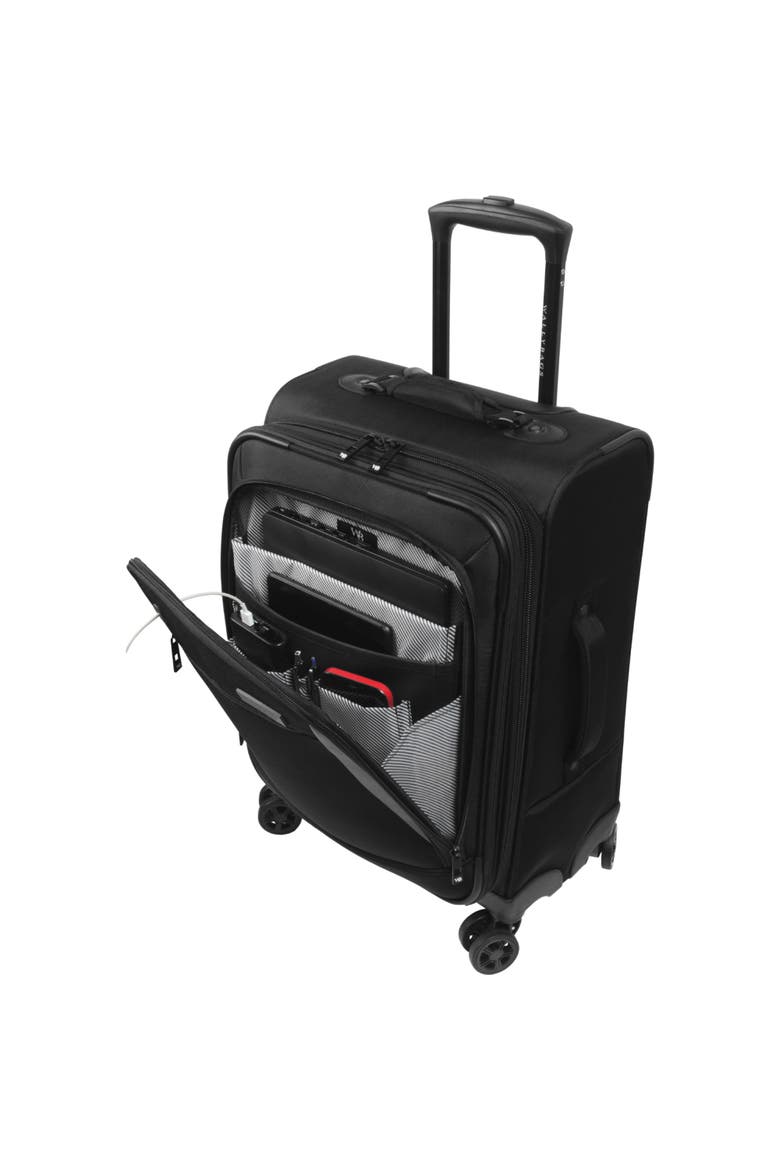 Solutions Expandable 20" Carry On Spinner W/ Padded Electronics Pockets, Alternate, color, Black