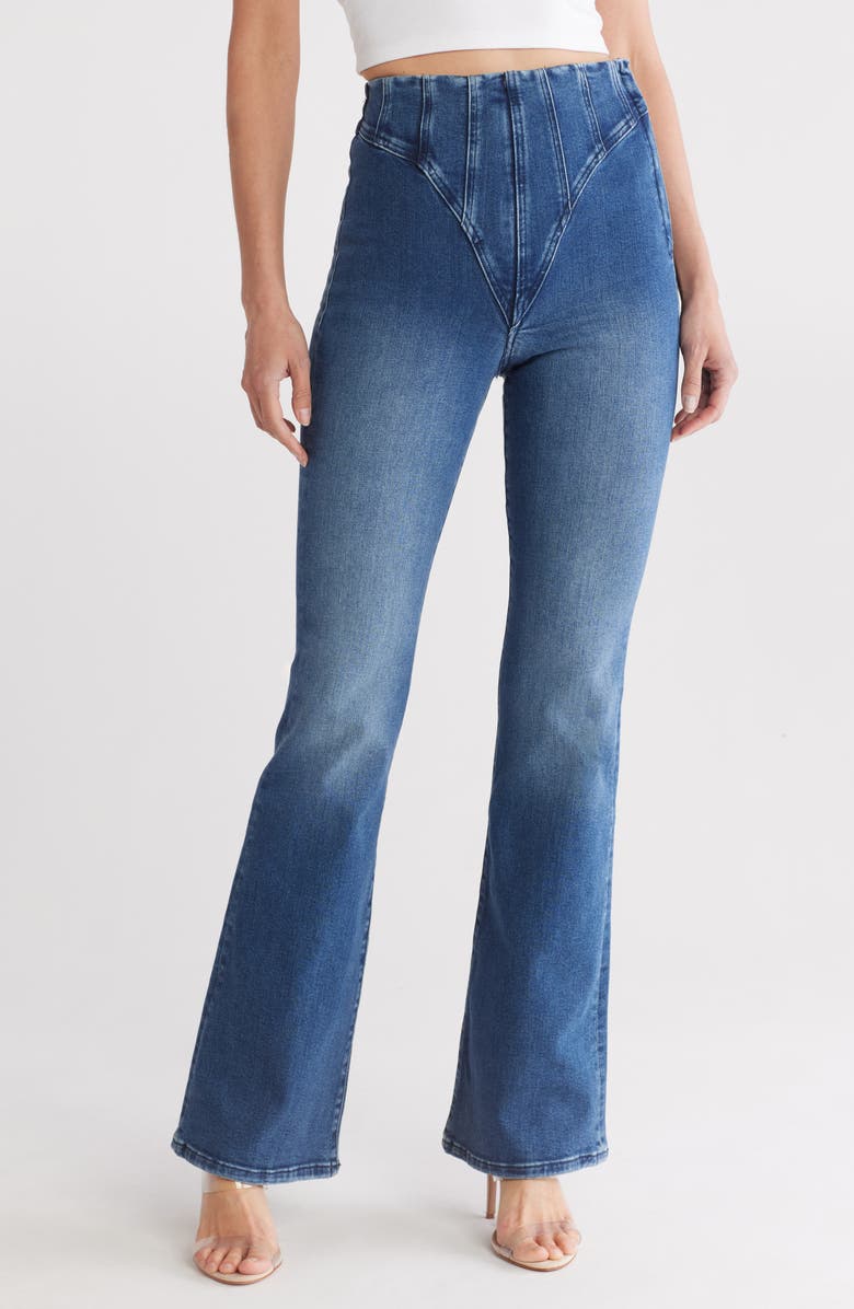 Good American Good Legs Pintuck Flared Jeans, Main, color, Indigo