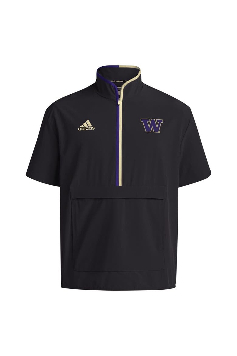 Men's adidas Black Washington Huskies 2024 Coaches Sideline Half-Zip Short Sleeve Jacket, Alternate, color, Black