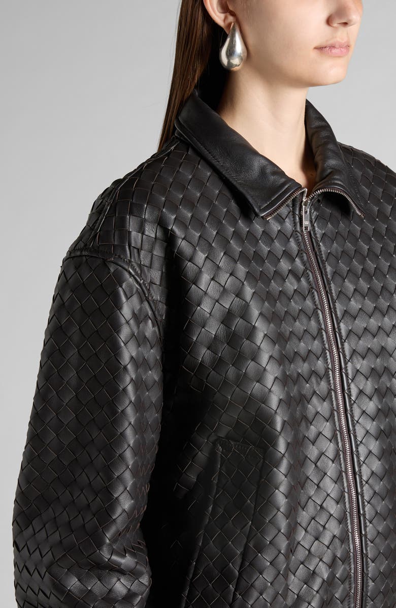 Bottega Veneta Intrecciato Oversize Leather Bomber Jacket, Alternate, color,