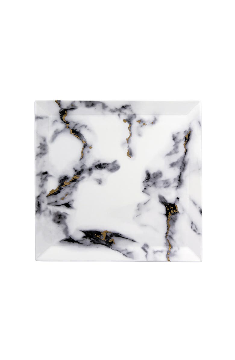 Prouna Marble Venice Fog 9 Inch Matzah Plate / Square Serving Platter, Main, color, White