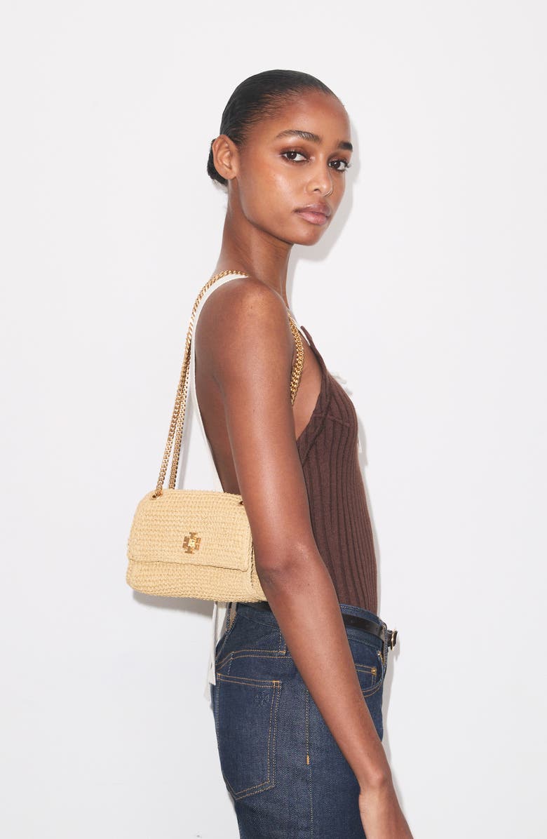 Tory Burch Mini Kira Turnlock Straw Convertible Shoulder Bag, Alternate, color, Natural