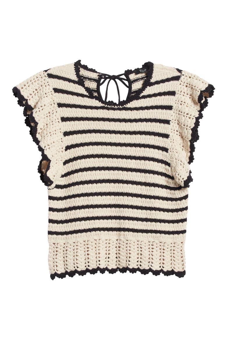 Coen Ruffle Sleeve Peplum Cotton Sweater, Alternate, color, OATMEAL BLACK
