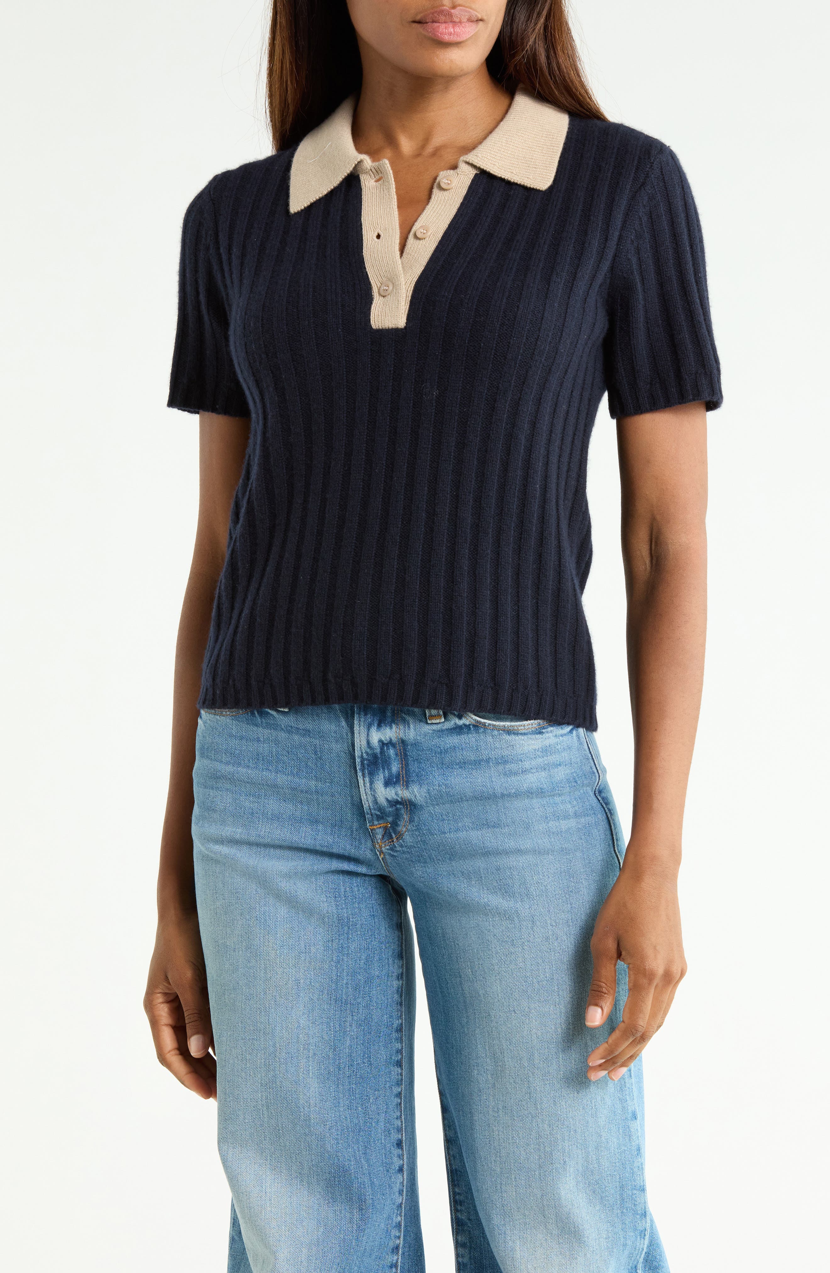 Contrast Trim Polo Sweater