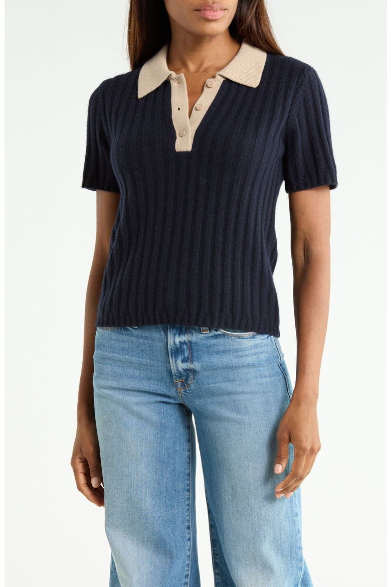 Contrast Trim Polo Sweater, Main, color, NAVY MULTI