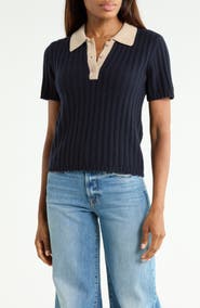 FRAME Contrast Trim Polo Sweater