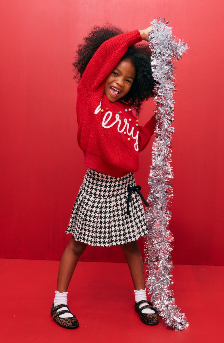 Truly Me Kids' Houndstooth Check Pleated Skirt, Alternate, color, Black White