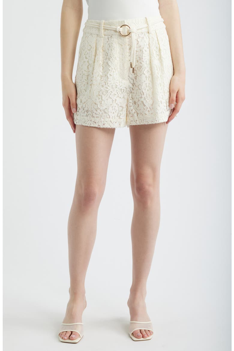 Lori Pleat Lace Shorts, Main, color, WHITE