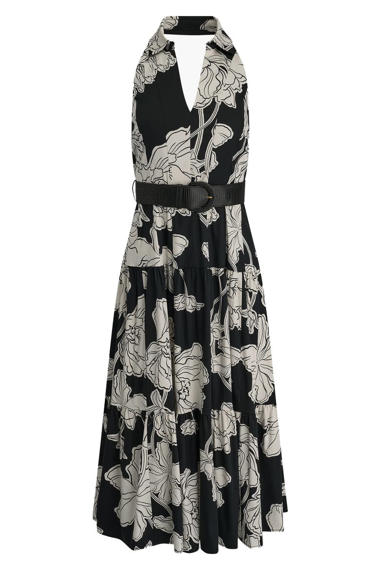 Floral Print Halter Midi Dress, Alternate, color, BLACK CREAM