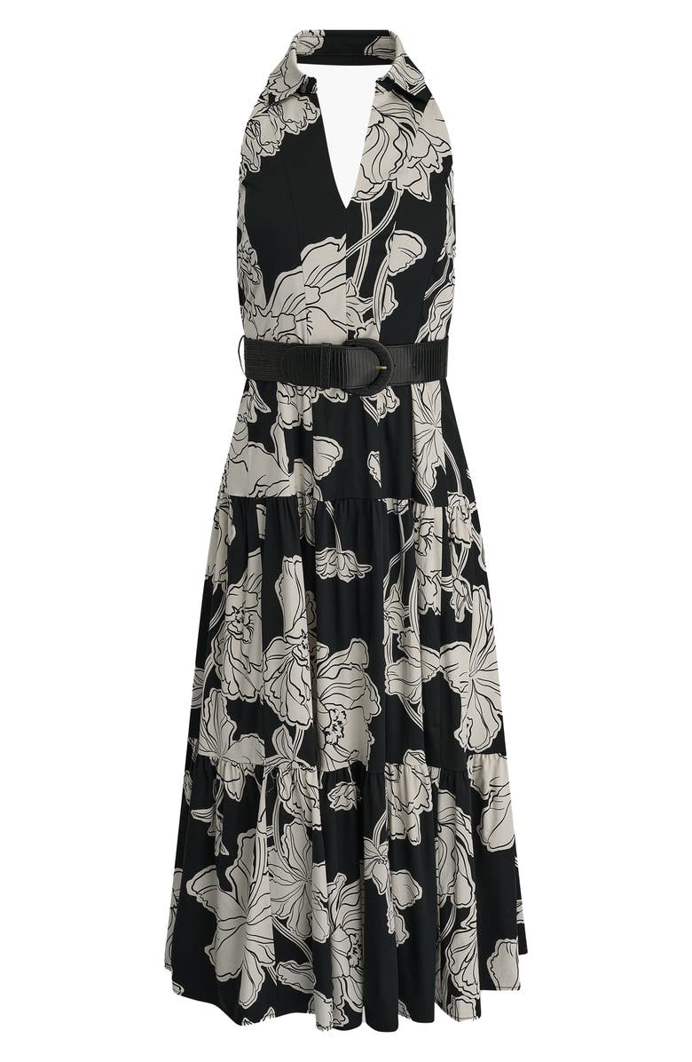 Donna Karan New York Floral Print Halter Midi Dress, Alternate, color, Black Cream