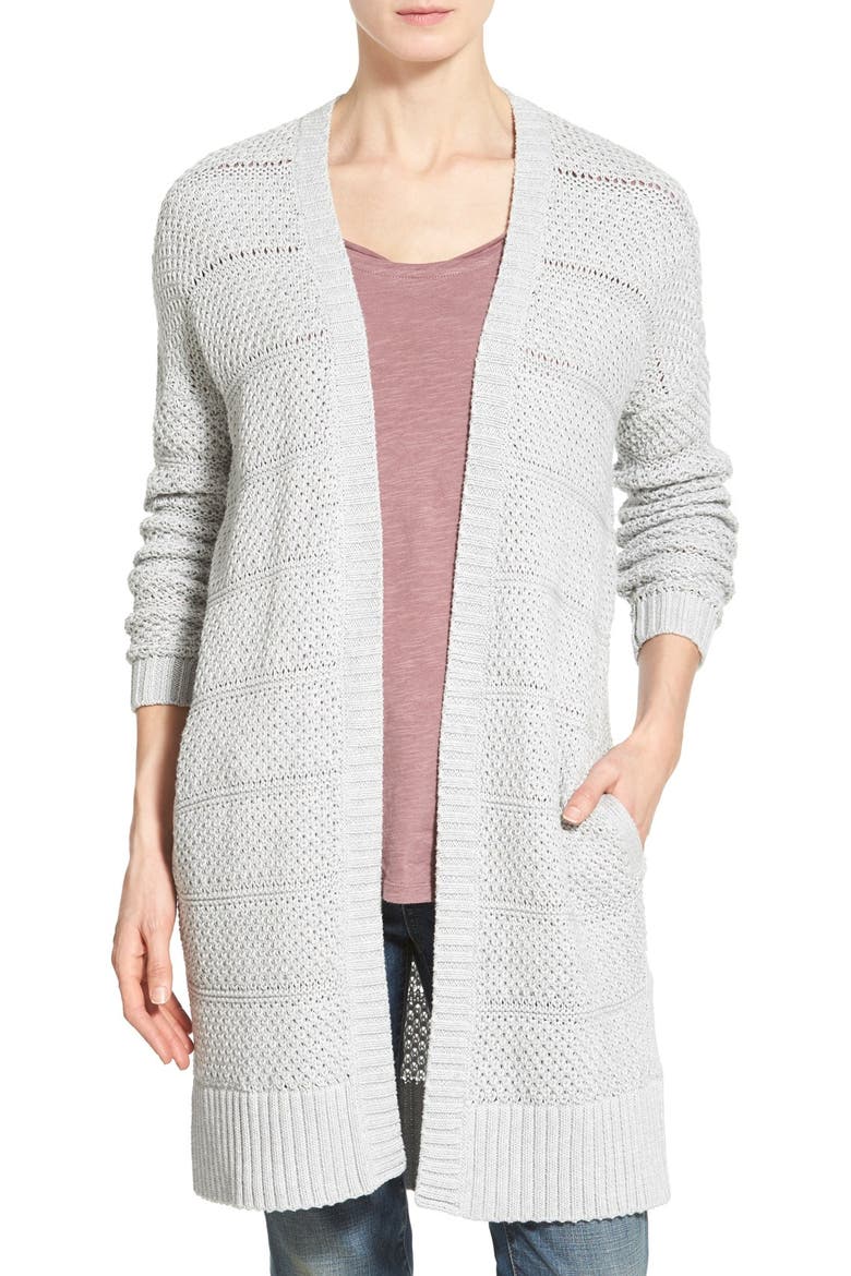 Open Stitch Long Cotton Cardigan, Main, color, HEATHER LIGHT GREY