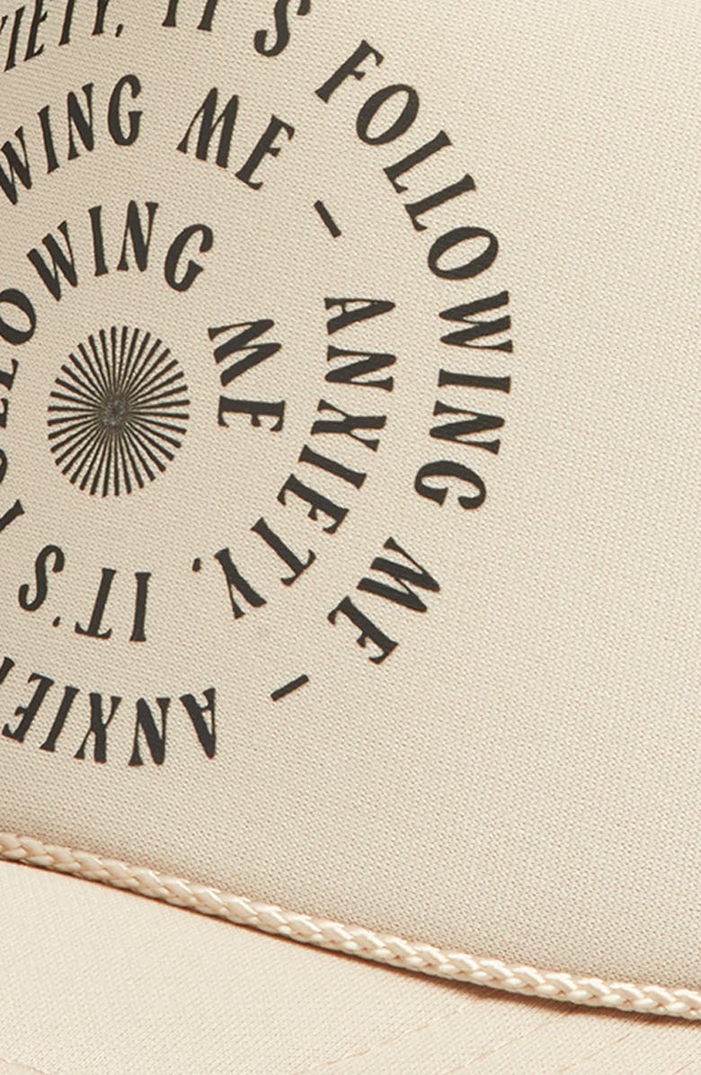 Friday Feelin’ Anxiety is Following Me Trucker Hat, Alternate, color, Tan