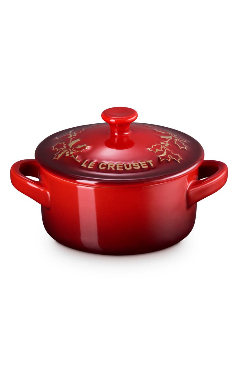 Le Creuset Holly Collection Mini Round Cocotte, Main, color, Cerise