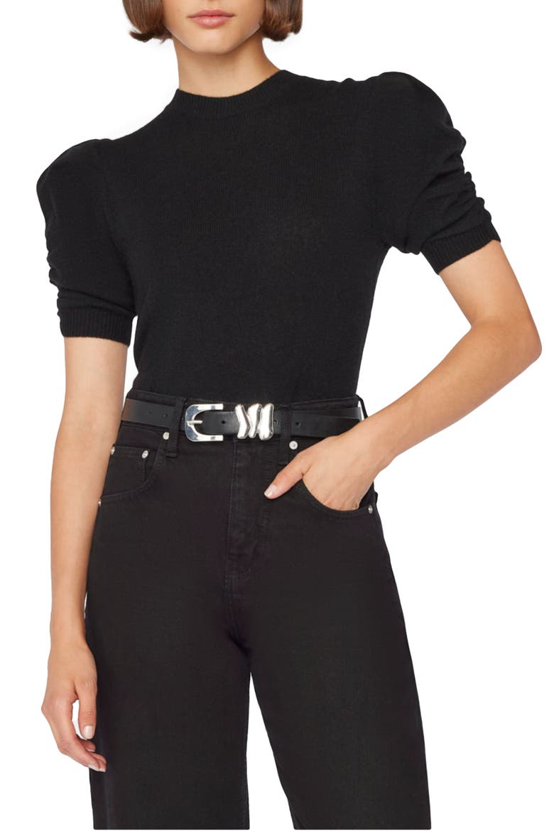 Ruched Sleeve Recycled Cashmere & Wool Sweater, Main, color, NOIR