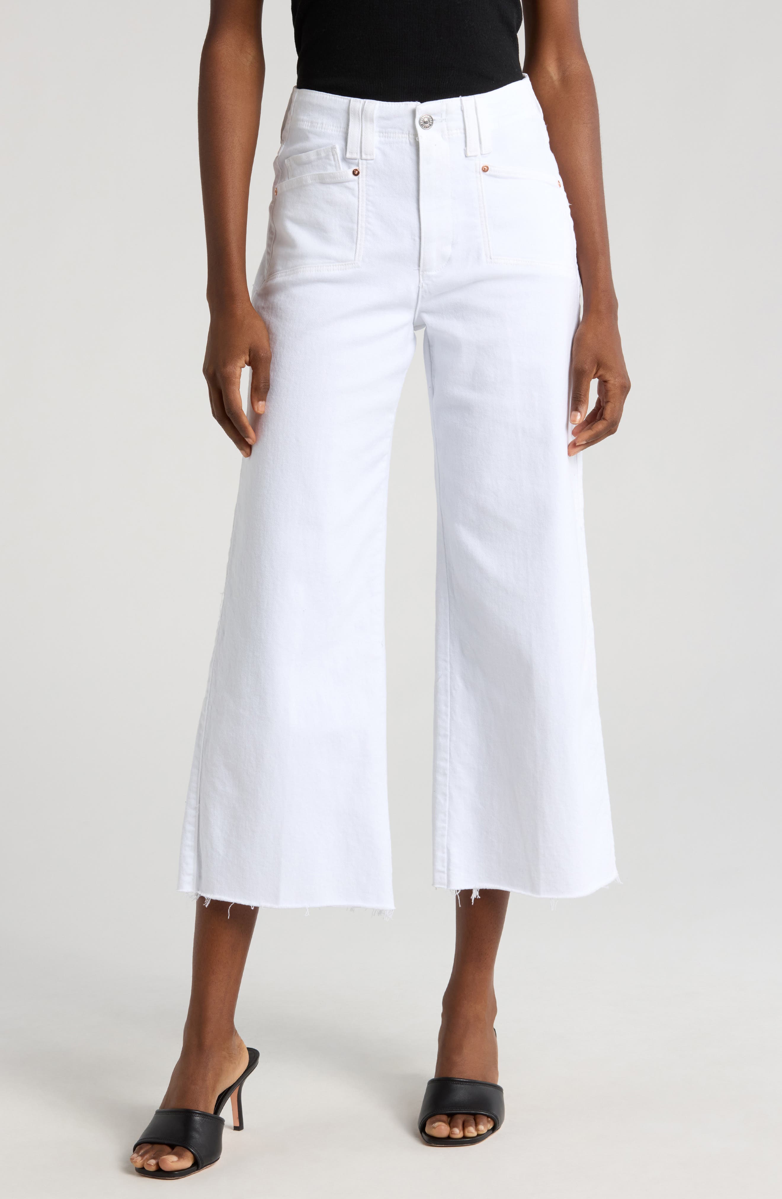 PAIGE Anessa High Waist Raw Hem Crop Wide Leg Jeans