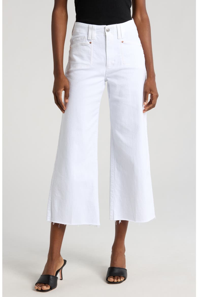 Anessa High Waist Raw Hem Crop Wide Leg Jeans, Main, color, CRSP WHT