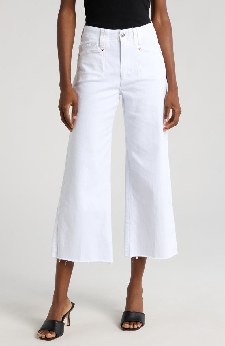 PAIGE Anessa High Waist Raw Hem Crop Wide Leg Jeans, Main, color, Crsp Wht