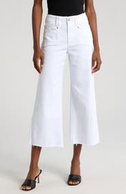 PAIGE Anessa High Waist Raw Hem Crop Wide Leg Jeans
