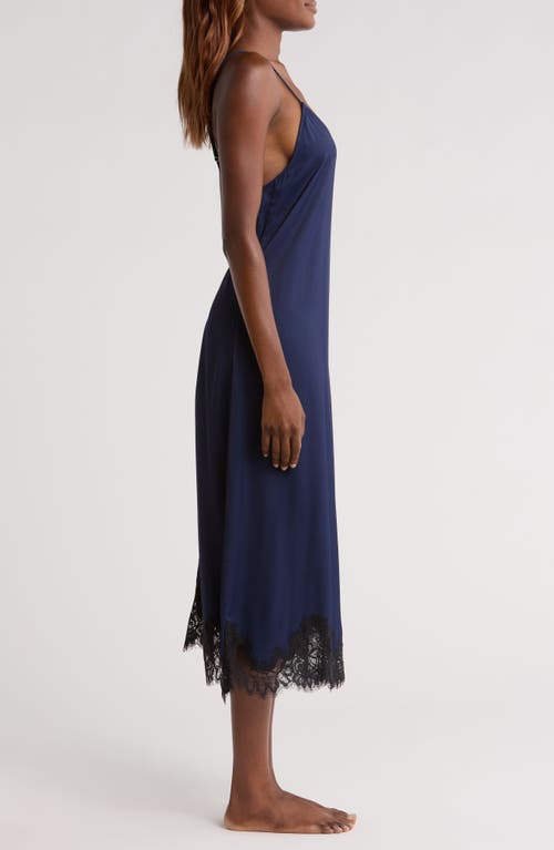 Nordstrom Midnight Lace Trim Satin Chemise In Blue