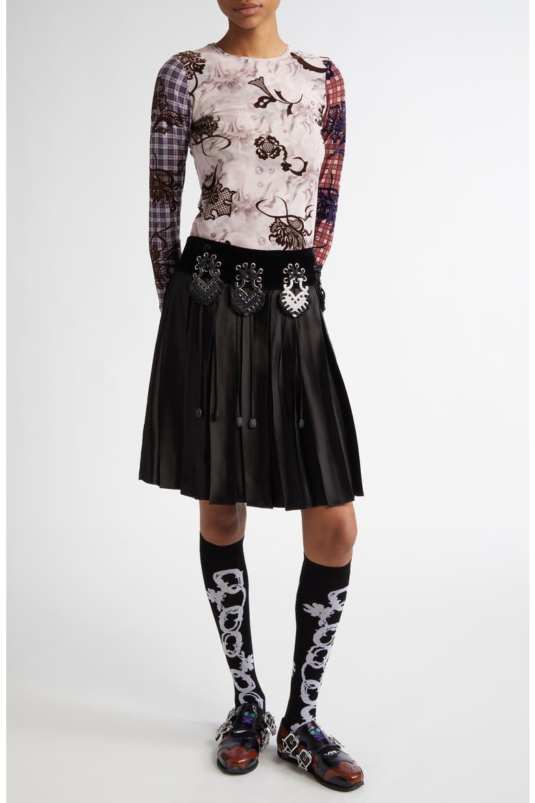 Radar Embellished Pleated Skirt, Alternate, color, BLACK
