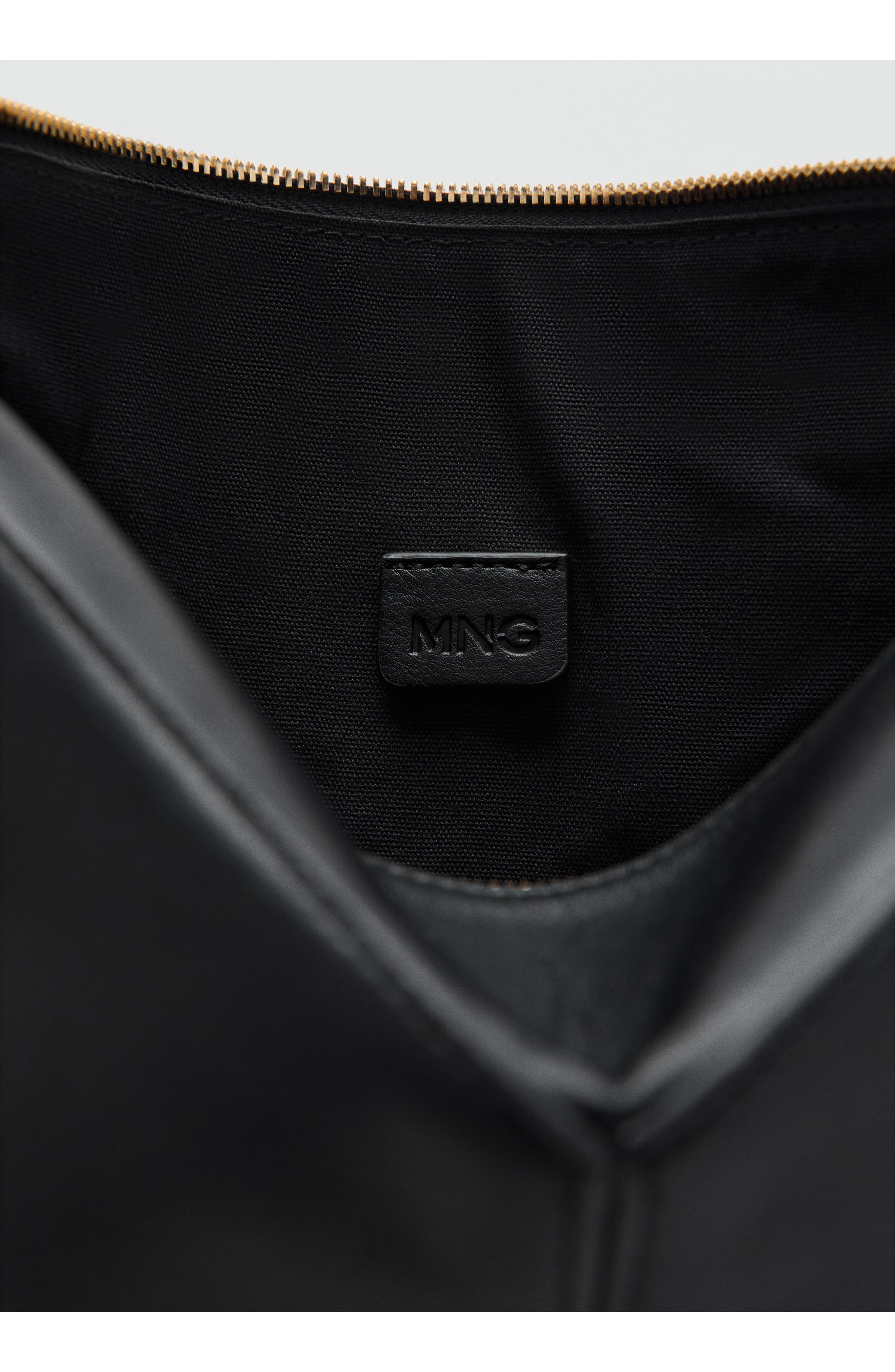 MANGO Adjustable Strap Faux Leather Shoulder Bag, Alternate, color, Black