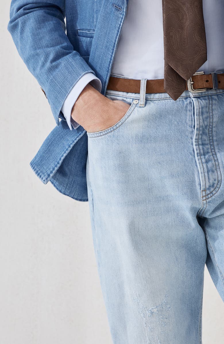 Brunello Cucinelli Denim trousers with rips, Alternate, color, Light Blue Denim