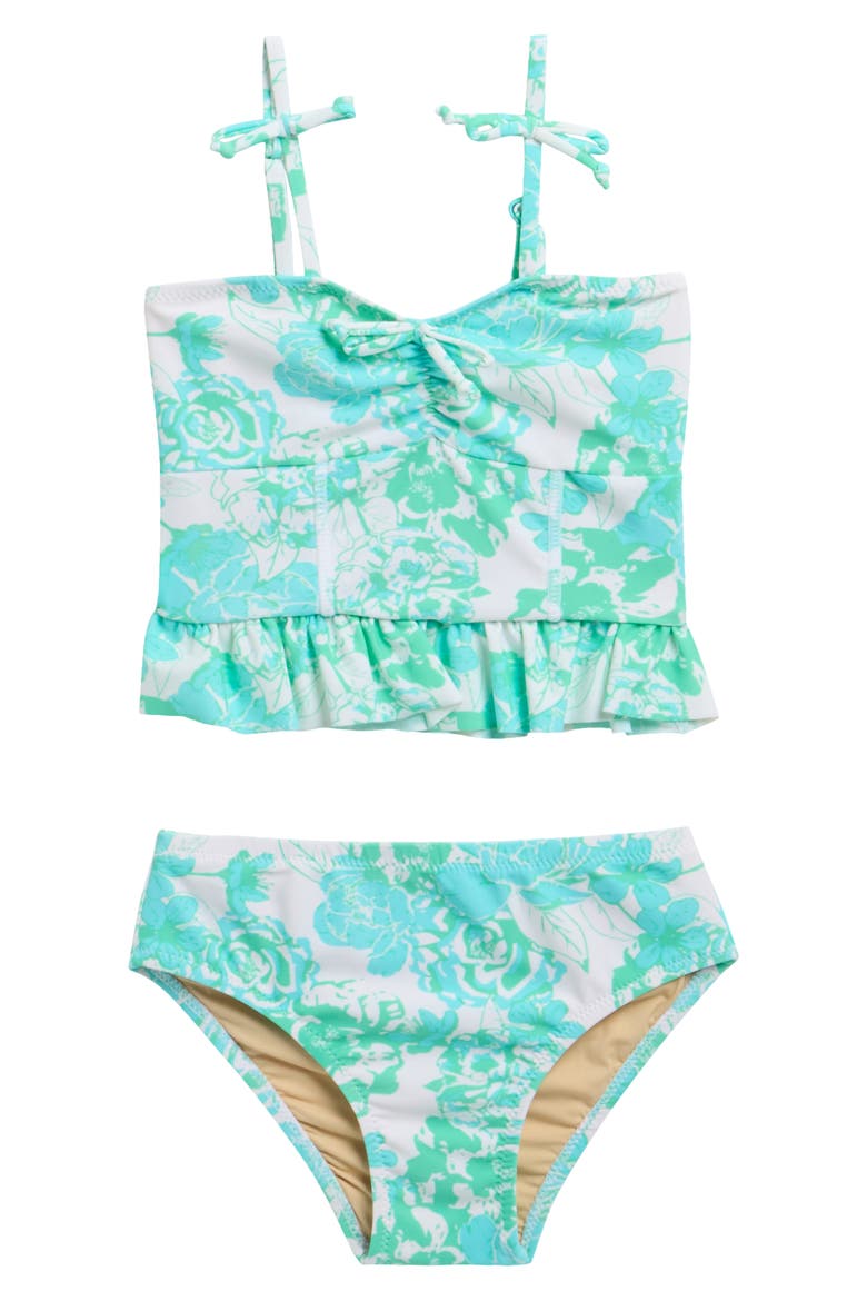 Kids' Charming Rose Peplum Two-Piece UPF 50+ Swimsuit, Main, color, GREEN
