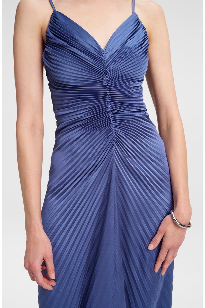 Genevieve Pleated Gown, Alternate, color, ASH BLUE