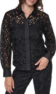 DKNY Floral Lace Button Down Shirt