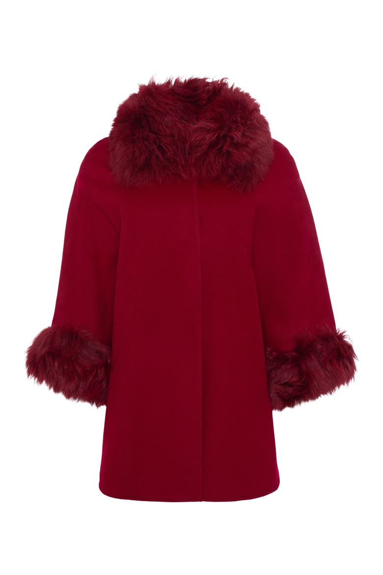 Select Wool Cape with Select Collar and Cuffs, Alternate, color, WINE