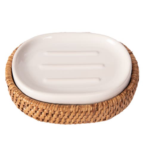 Artifacts Rattan Rattan Oval Soap Dish with Ceramic Insert