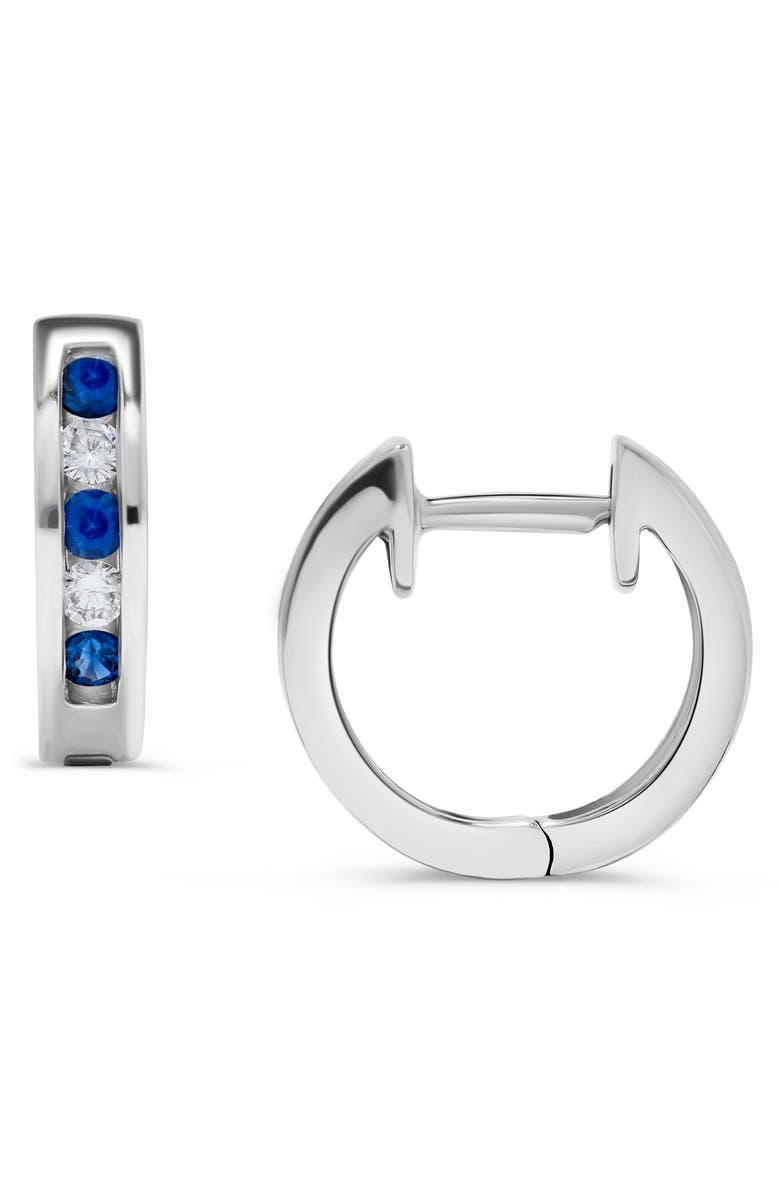 H.J. Namdar 14K White Gold Sapphire & Diamond Huggie Hoop Earrings, Main, color, White Gold/ Sapphire/ Diamond
