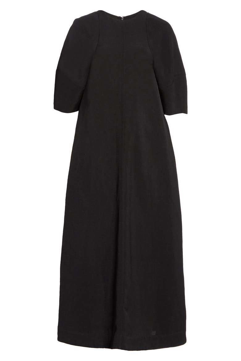 Puff Sleeve Midi Dress, Alternate, color, BLACK