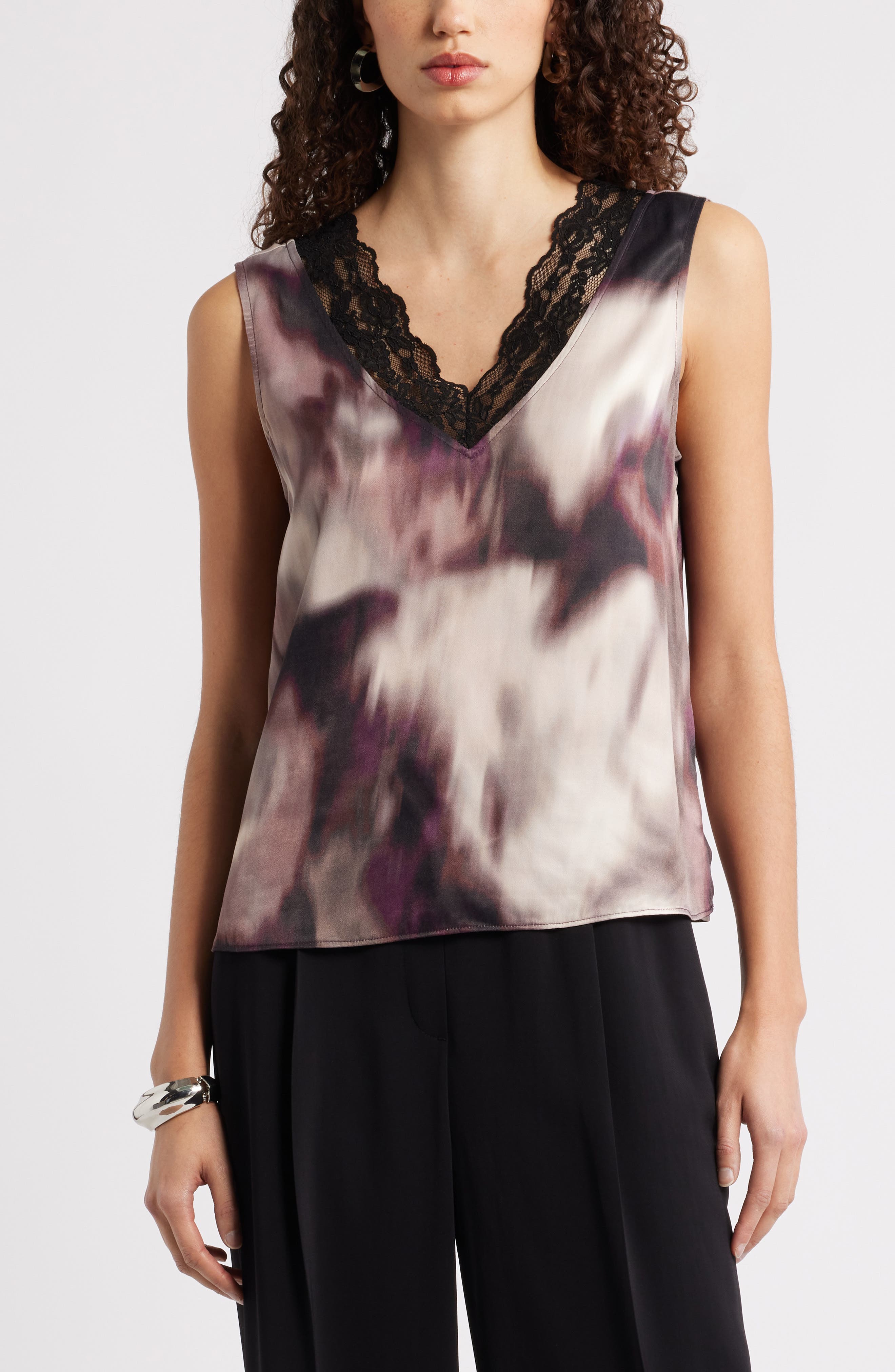 Nordstrom Lace Trim Satin Tank