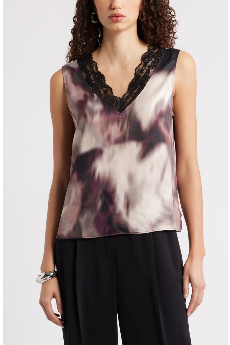 Lace Trim Satin Tank, Main, color, BURGUNDY COSMOS
