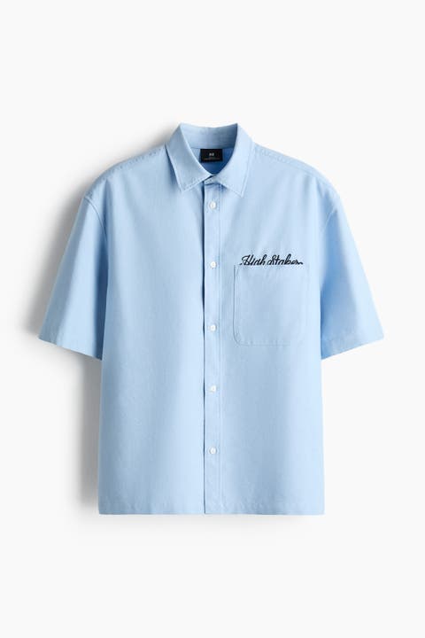 Relaxed-Fit Short-Sleeved Embroidered Oxford Shirt