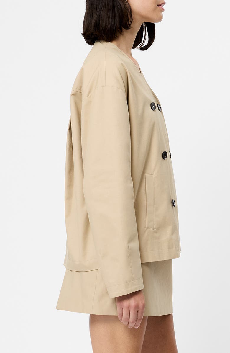 French Connection Collarless Double Breasted Cotton Twill Jacket, Alternate, color, Khaki