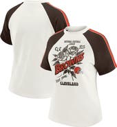WEAR by Erin Andrews Women's WEAR by Erin Andrews White Cleveland Browns Sleeve Stripe Distressed Raglan T-Shirt
