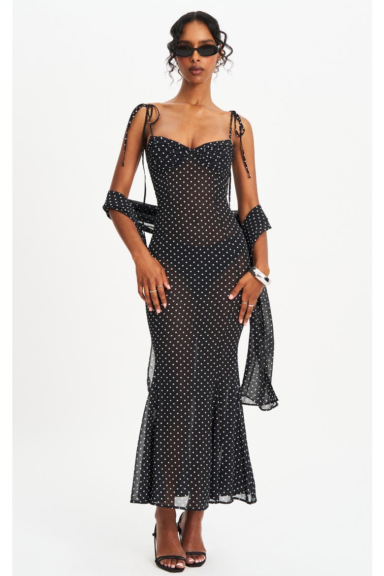 Yadira Polka Dot Chiffon Maxi Dress, Main, color, Black polka dot